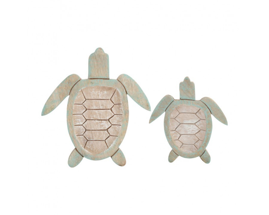 Sagebrook 10"/14" Wood Tortoise (Set Of 2) - Multi