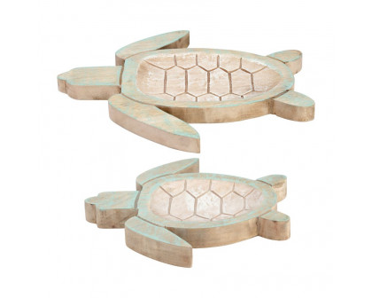 Sagebrook 10"/14" Wood Tortoise (Set Of 2) - Multi