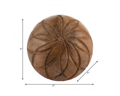 Sagebrook - 5" Wood Textured Orb in Brown