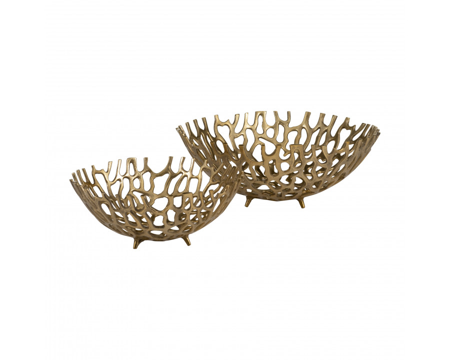 Sagebrook - 16" Metal Cut-out Trays (Set Of 2) in Gold