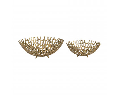 Sagebrook - 16" Metal Cut-out Trays (Set Of 2) in Gold