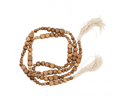 Sagebrook - 84" Wood Asstd Beads Garland in Brown