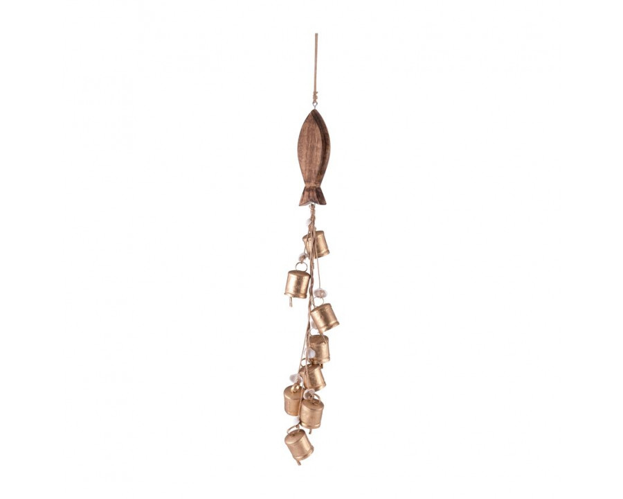 Sagebrook - 28" Metal/Wood Fish With Bells Chime in Gold