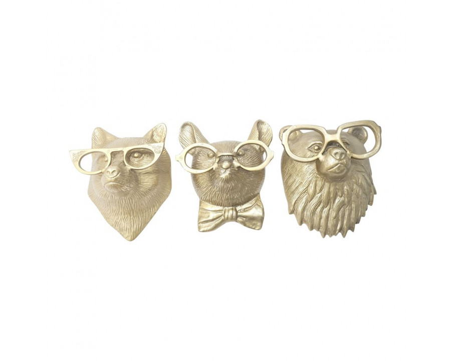 Sagebrook - Animal Faces Metal Wall Decors (Set Of 3) in Gold