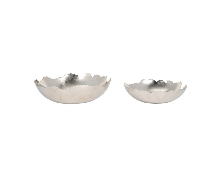 Sagebrook 16" Metal Live Edge Bowl (Set Of 2) - Nickel