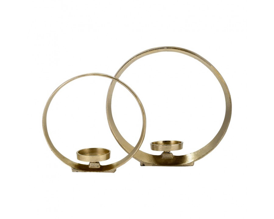 Sagebrook - 10"/13" Metal Ring Shape Candle Holders (Set of 2) in Gold