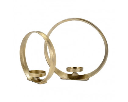 Sagebrook - 10"/13" Metal Ring Shape Candle Holders (Set of 2) in Gold