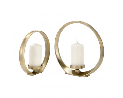 Sagebrook - 10"/13" Metal Ring Shape Candle Holders (Set of 2) in Gold