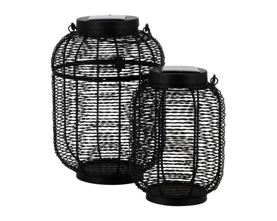 Sagebrook - 9"/15" Metal Round Solar Lanterns (Set of 2) in Black