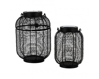 Sagebrook - 9"/15" Metal Round Solar Lanterns (Set of 2) in Black