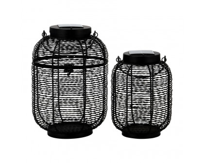 Sagebrook - 9"/15" Metal Round Solar Lanterns (Set of 2) in Black