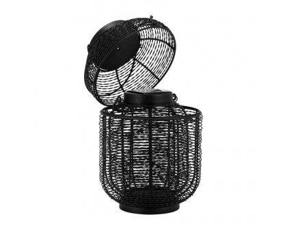 Sagebrook - 9"/15" Metal Round Solar Lanterns (Set of 2) in Black