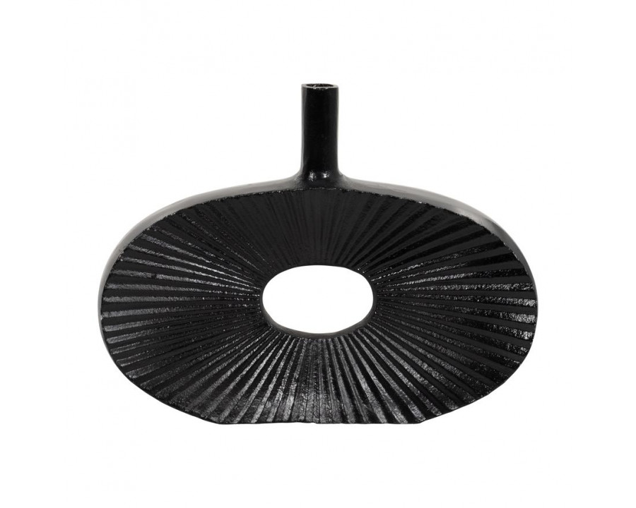 Sagebrook - 10" Metal Ridged Oval Open Cut Out Vase in Black