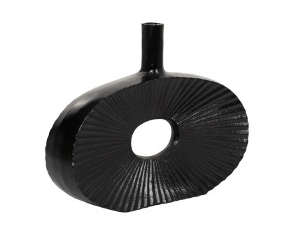 Sagebrook - 10" Metal Ridged Oval Open Cut Out Vase in Black