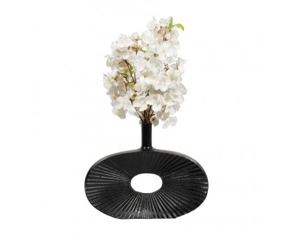 Sagebrook - 10" Metal Ridged Oval Open Cut Out Vase in Black