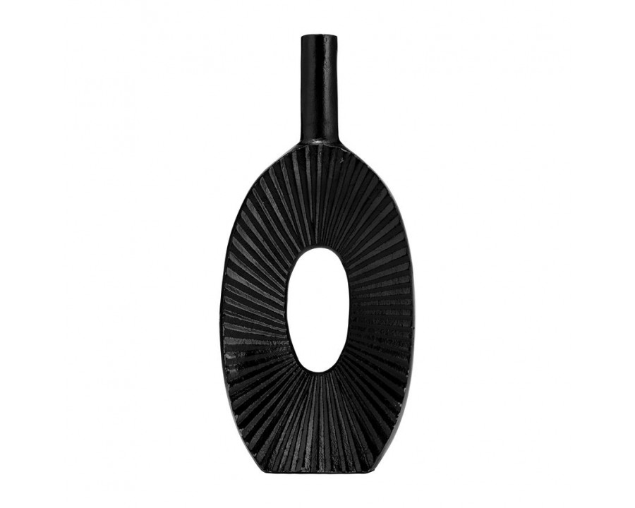 Sagebrook - 15" Metal Ridged Tall Oval Open Cut Out Vase in Black