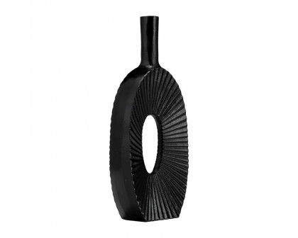 Sagebrook - 15" Metal Ridged Tall Oval Open Cut Out Vase in Black