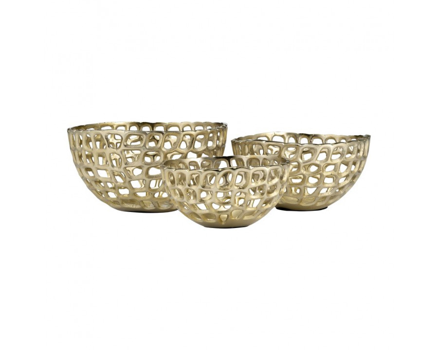 Sagebrook - 9"/10"/12" Metal Pierced Bowls (Set Of 3) in Gold