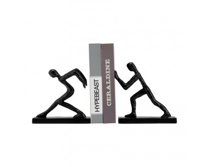 Sagebrook - 9" Metal Push Hold Figures Bookends (Set Of 2) in Black