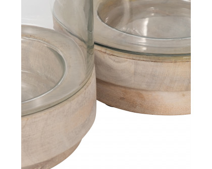 Sagebrook 9"/11" Hurricane Candle Holders On Wood Base (Set Of 2) - White