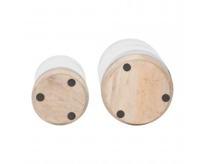 Sagebrook 9"/11" Hurricane Candle Holders On Wood Base (Set Of 2) - White