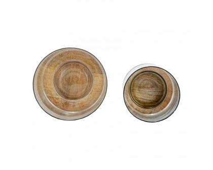 Sagebrook 9"/11" Hurricane Candle Holders On Wood Base (Set Of 2) - Natural