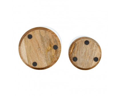 Sagebrook 9"/11" Hurricane Candle Holders On Wood Base (Set Of 2) - Natural