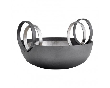 Sagebrook - 7"/8" Metal Bowl With Handles (Set Of 2) in Silver/Gunmetal