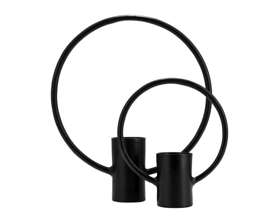 Sagebrook - 13"/19" Metal Full Circle Tea Light Stands (Set of 2) in Black