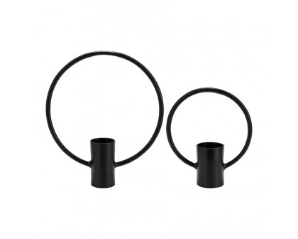 Sagebrook - 13"/19" Metal Full Circle Tea Light Stands (Set of 2) in Black