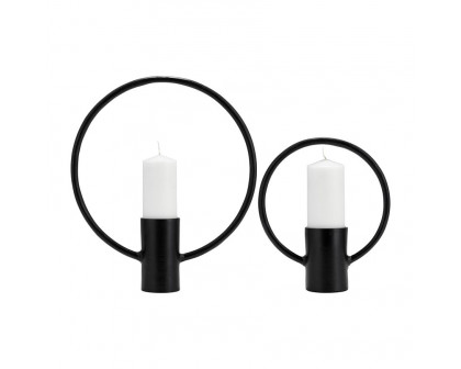 Sagebrook - 13"/19" Metal Full Circle Tea Light Stands (Set of 2) in Black