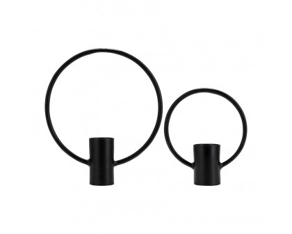 Sagebrook - 13"/19" Metal Full Circle Tea Light Stands (Set of 2) in Black