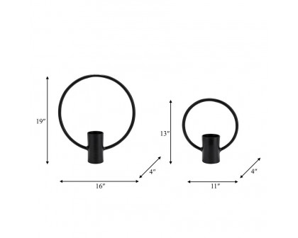 Sagebrook - 13"/19" Metal Full Circle Tea Light Stands (Set of 2) in Black