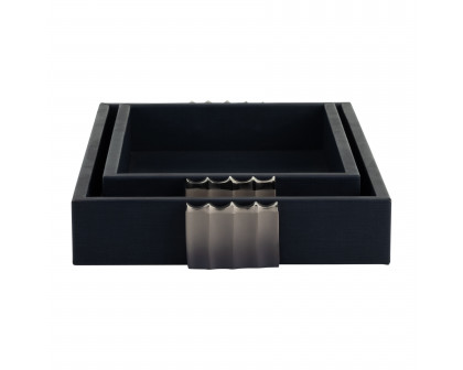 Sagebrook - 18" Wood-Leather Trays (Set Of 2) in Blue/Ombre