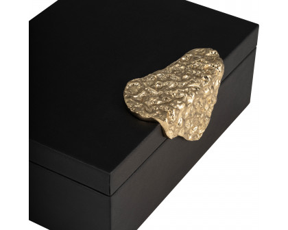 Sagebrook - 11" Leather Box with Antique Grain (Set Of 2) in Black/Gold