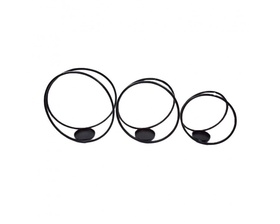 Sagebrook 12"/14"/16" Metal Double Ring Candle Holders (Set of 3) - Black