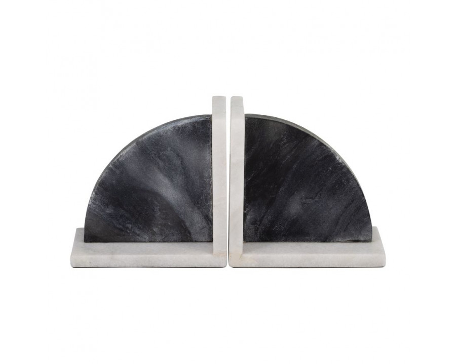 Sagebrook - 6" Rounded Bookends Marble (Set Of 2) in Black/White