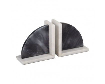 Sagebrook - 6" Rounded Bookends Marble (Set Of 2) in Black/White