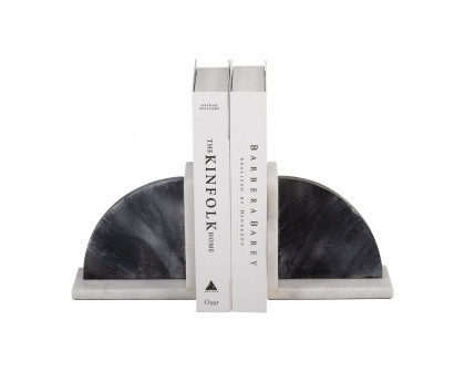 Sagebrook - 6" Rounded Bookends Marble (Set Of 2) in Black/White