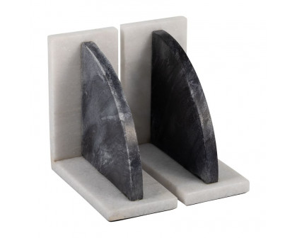 Sagebrook - 6" Rounded Bookends Marble (Set Of 2) in Black/White