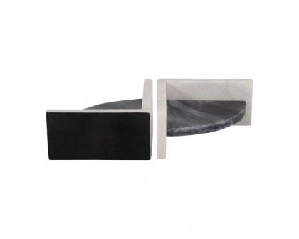 Sagebrook - 6" Rounded Bookends Marble (Set Of 2) in Black/White