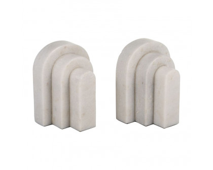 Sagebrook - 6" Marble Layered Arches Bookends (Set Of 2) in White