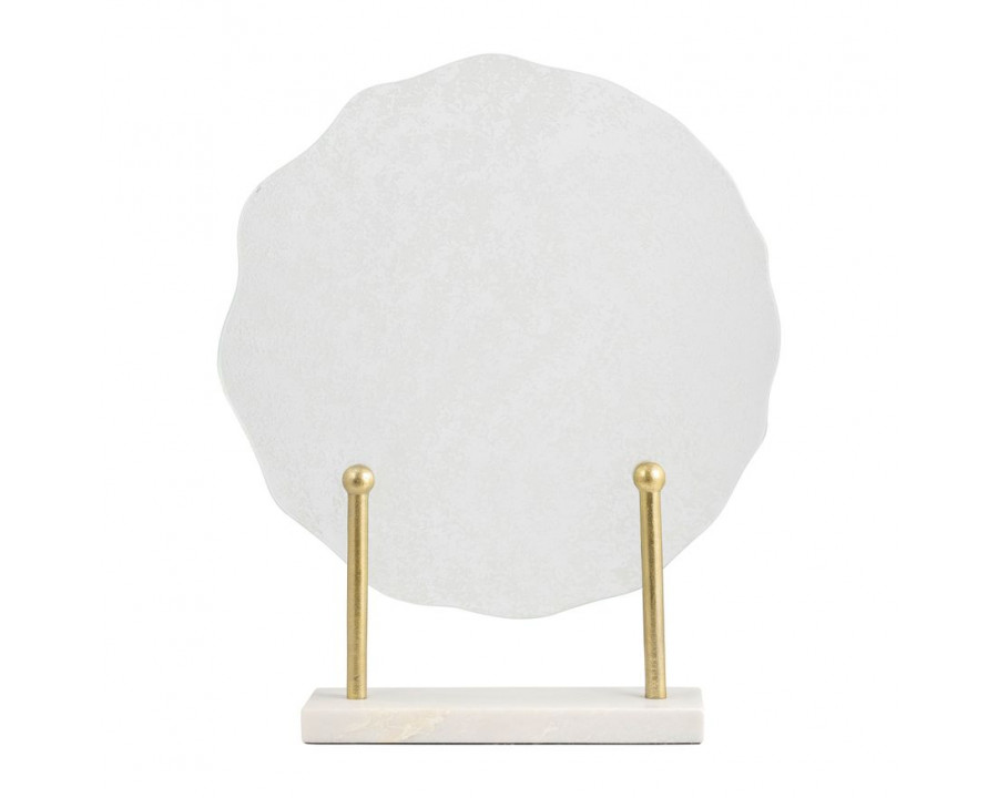 Sagebrook - 21" Metal Speckled Glass Disc On Marble Stand in White