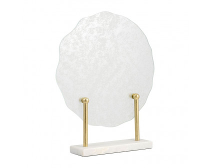 Sagebrook - 21" Metal Speckled Glass Disc On Marble Stand in White