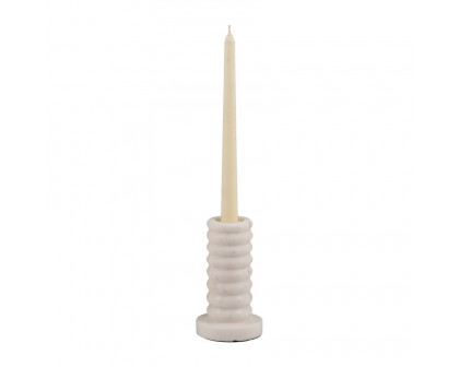 Sagebrook 5" Marble Ribbed Taper Candle Holder - White