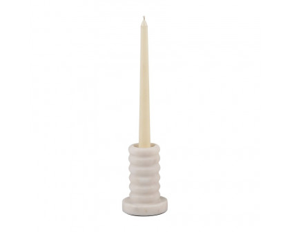 Sagebrook 4" Marble Ribbed Taper Candle Holder - White