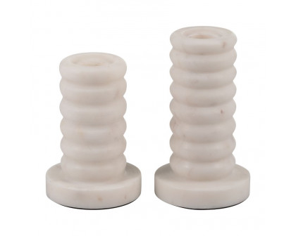 Sagebrook 4" Marble Ribbed Taper Candle Holder - White