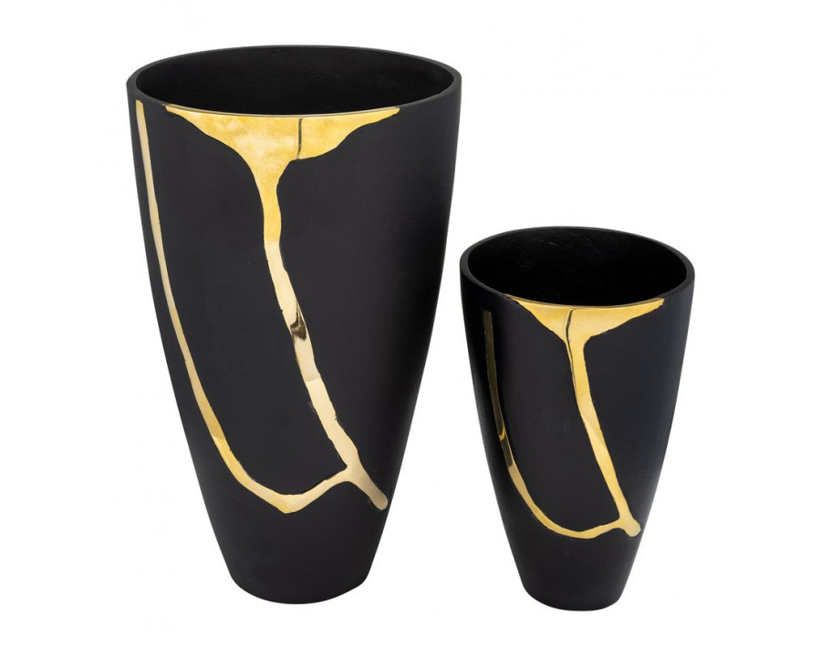 Sagebrook - 9"/14" Metal Cracked Design Vases (Set Of 2) in Brass/Champagne