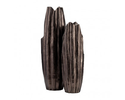 Sagebrook 24" Metal Abstract Ridged Vase - Black Nickel