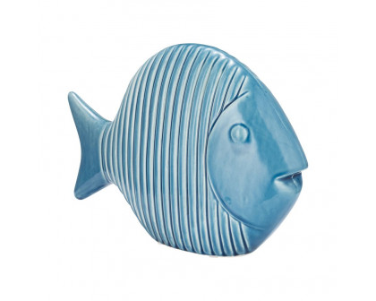 Sagebrook 12" Ceramic V Striped Fish - Blue